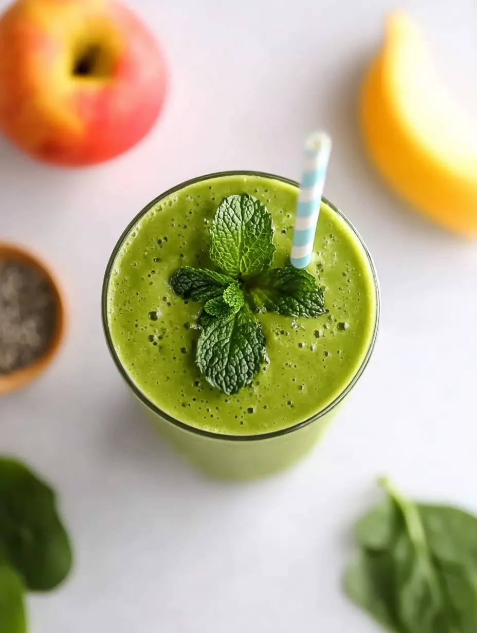 Fresh green detox smoothie with mint and natural ingredients