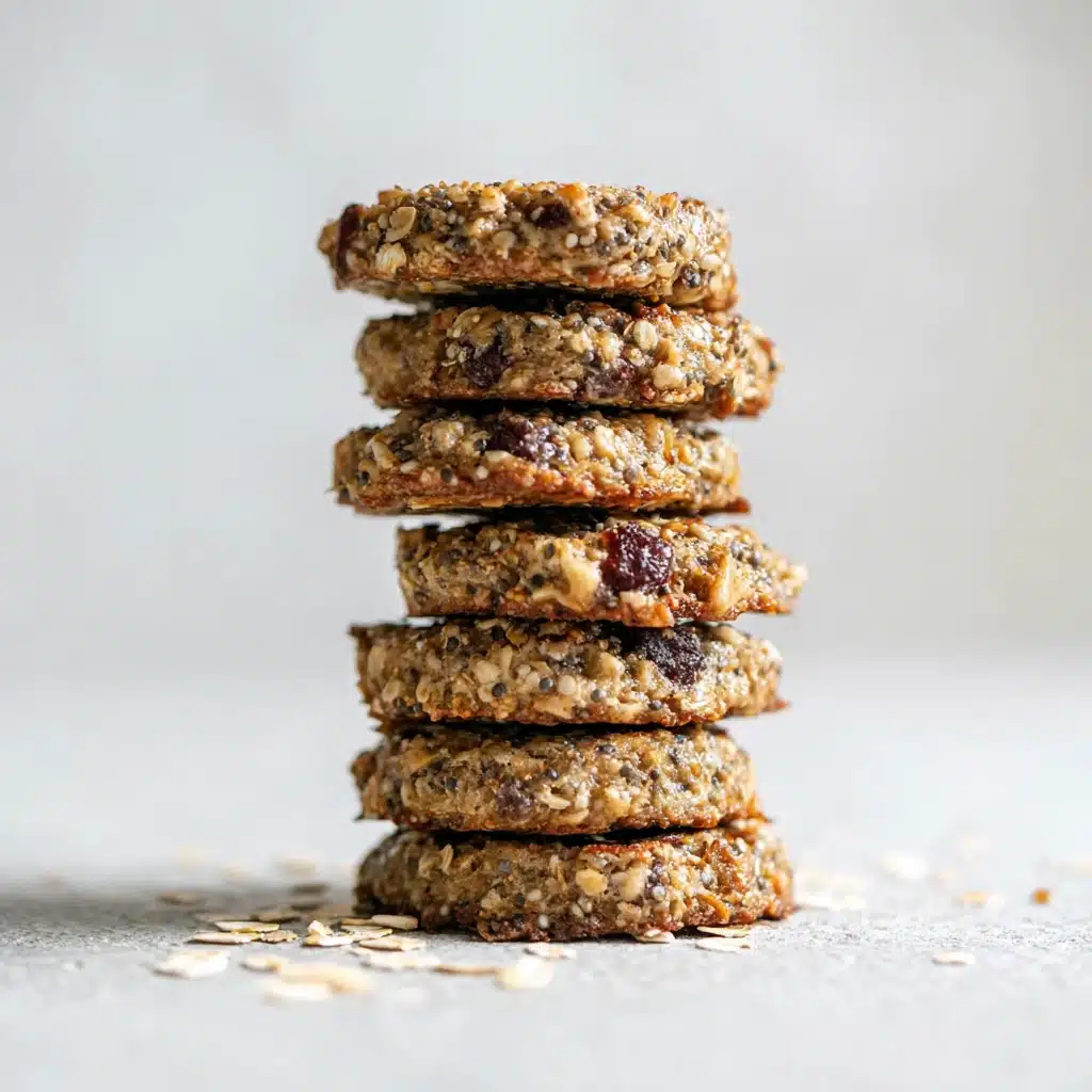 Beta glucan recipes: stack of oatmeal chia seed cookies on white background