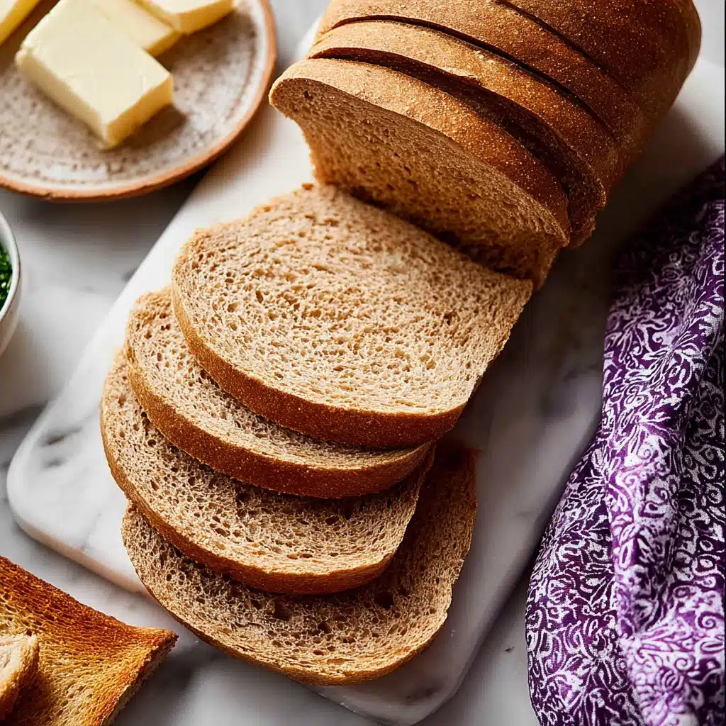 Beta glucan recipes: sliced easy whole wheat bread on a white marble board