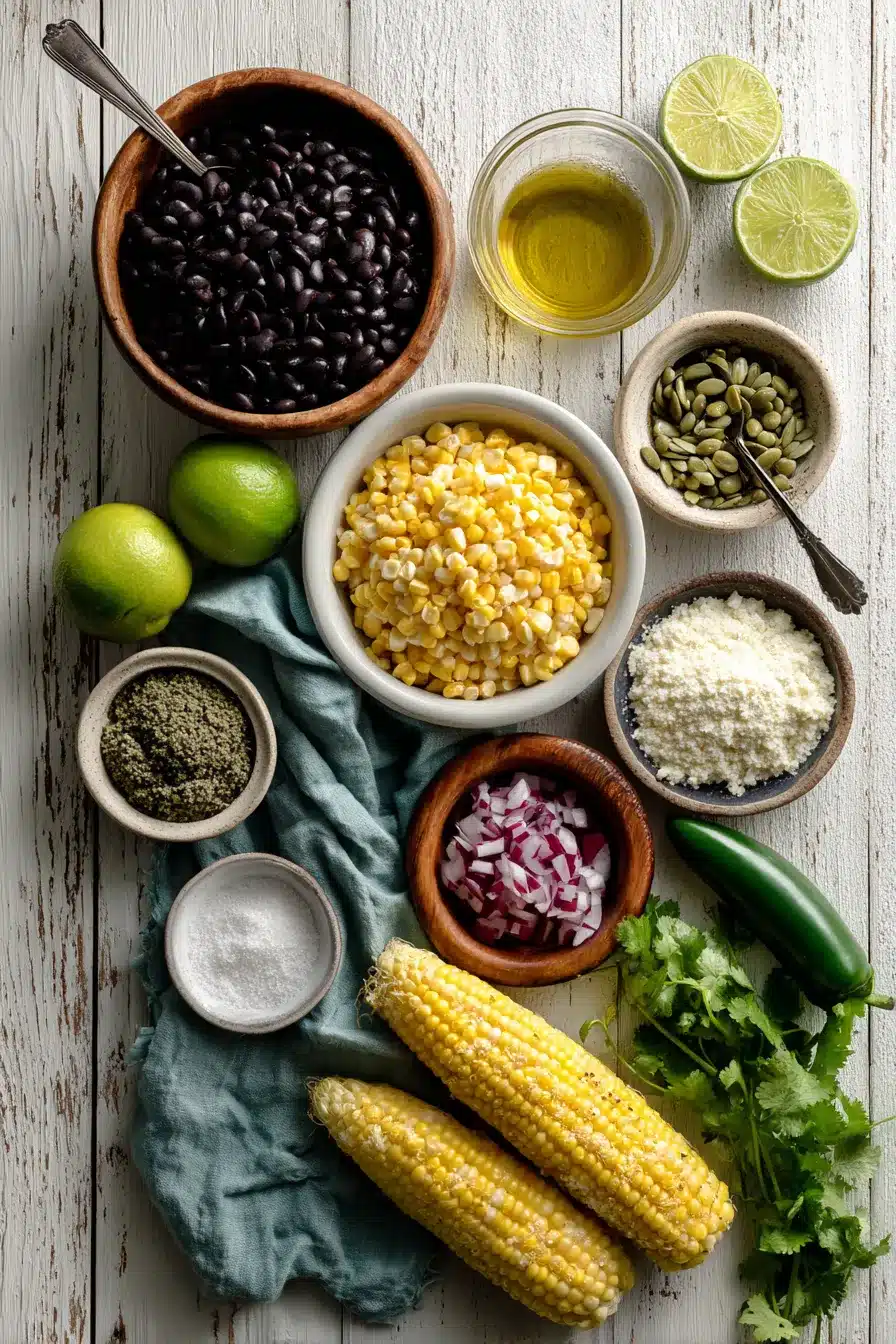 Lay of Fresh Ingredients for Black Bean and Corn Salad