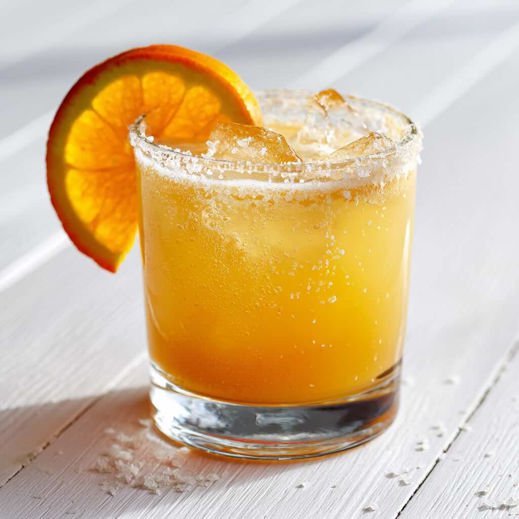 Cortisol cocktail for weight loss recipe with salt rim and orange garnish
